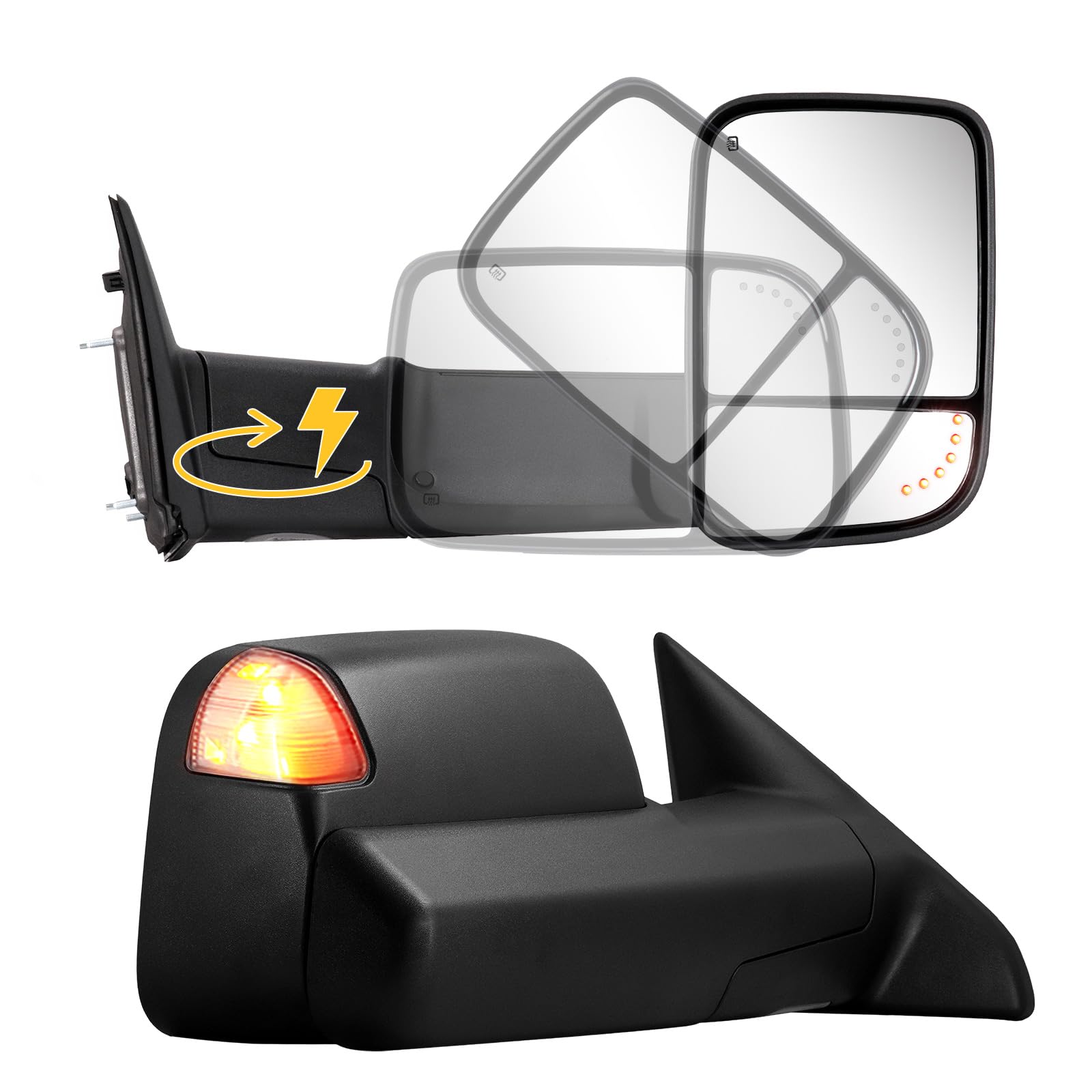 Sanooer Power Folding Towing Mirrors Compatible with 2009-2018 Dodge Ram 1500, 2010-2018 Dodge Ram 2500 3500 with Power Glass Heated Turn Signal Light Set