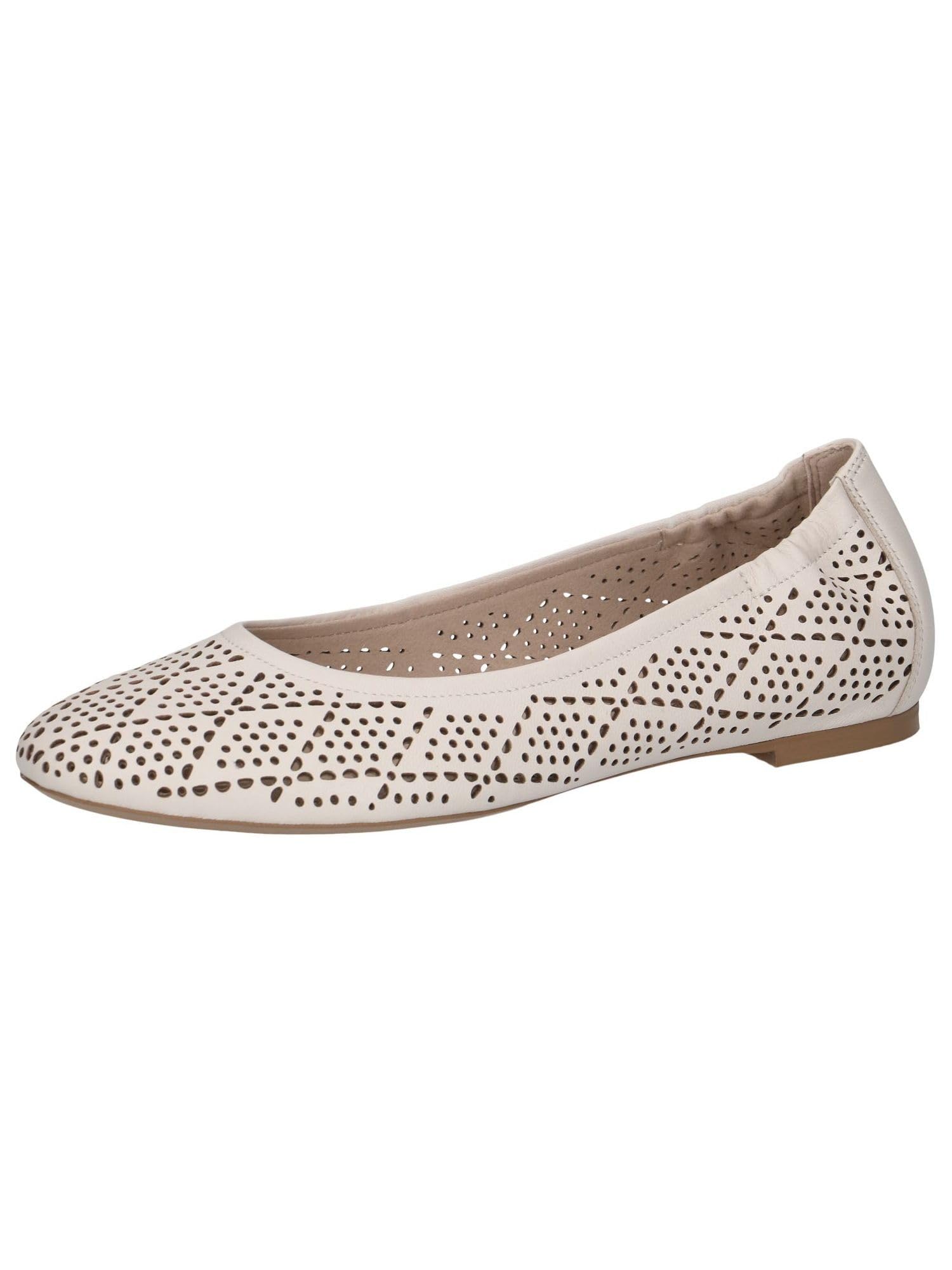 CAPRICE Women Ballet Flats Leather with Perforated Pattern, Cream (Offwhite Nappa), 7.5 UK