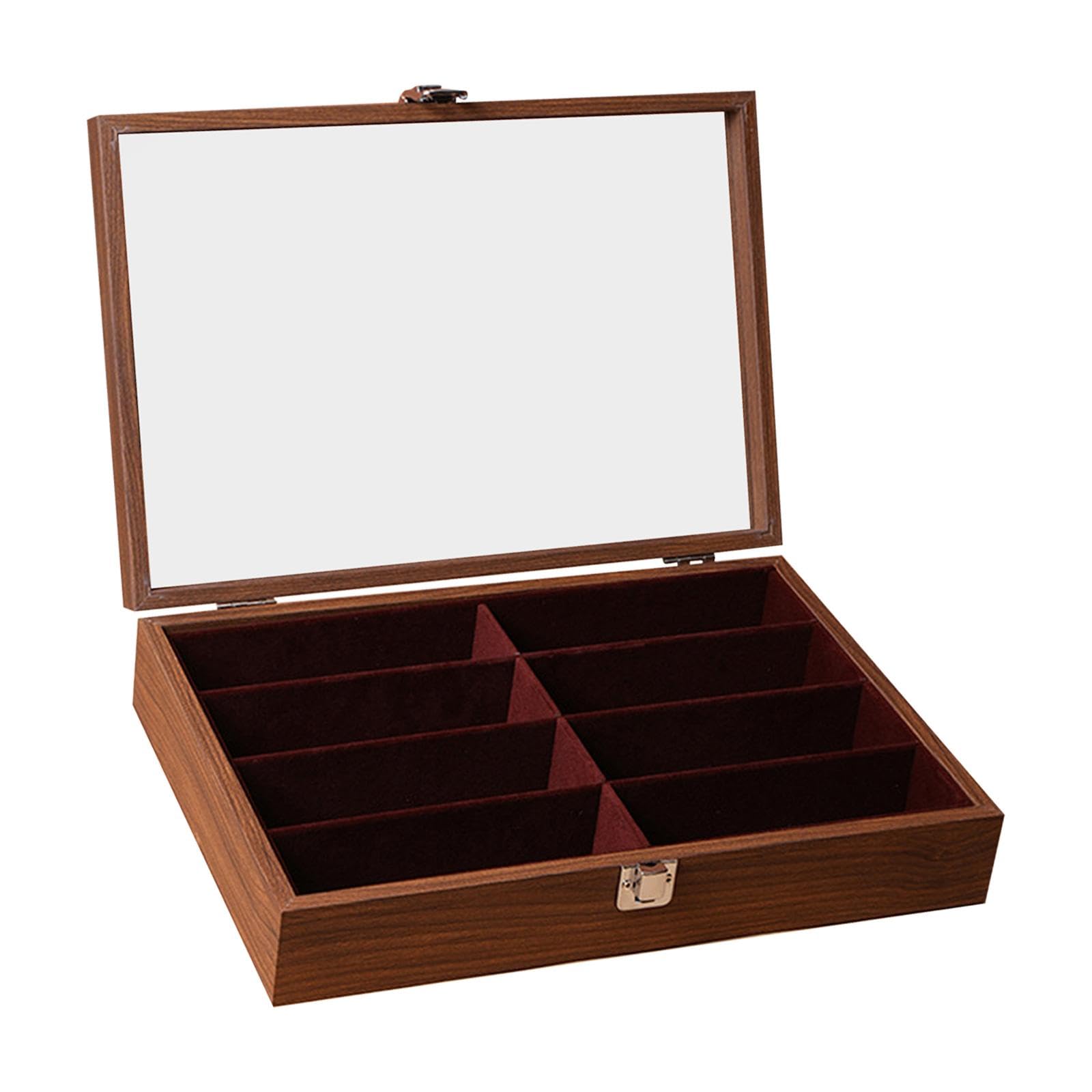 Brille Aufbewahrung Tablett aus Holz mit 8 Fächern Brillenbox Sonnenbrillenhalter Schmuckständer Samt Innenfutter für Zuhause Geschäft Schminktisch