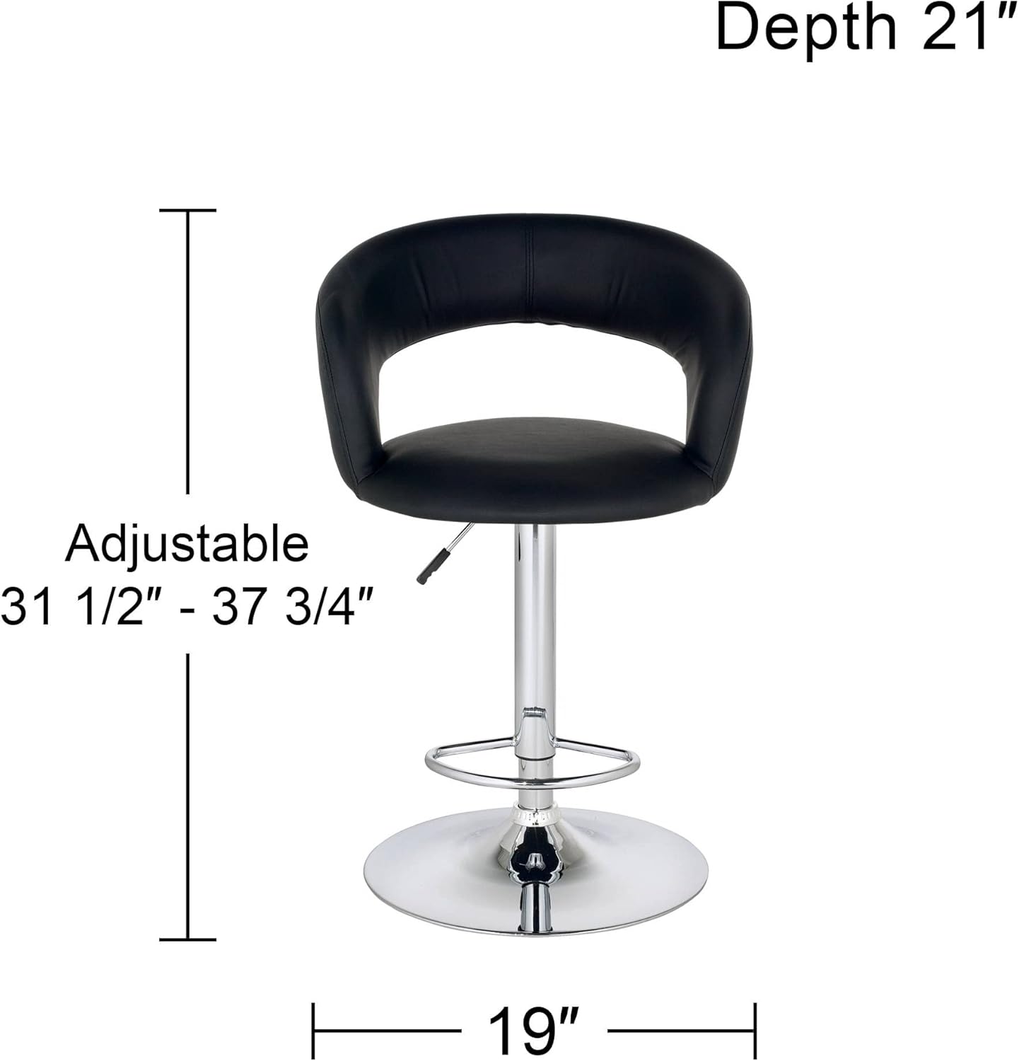 Studio 55D Groove Chrome Metal Swivel Bar Stool Silver 30" High Modern Black Faux Leather Upholstered Cushion Adjustable with Backrest Footrest for Kitchen Counter Height Island Home Shed