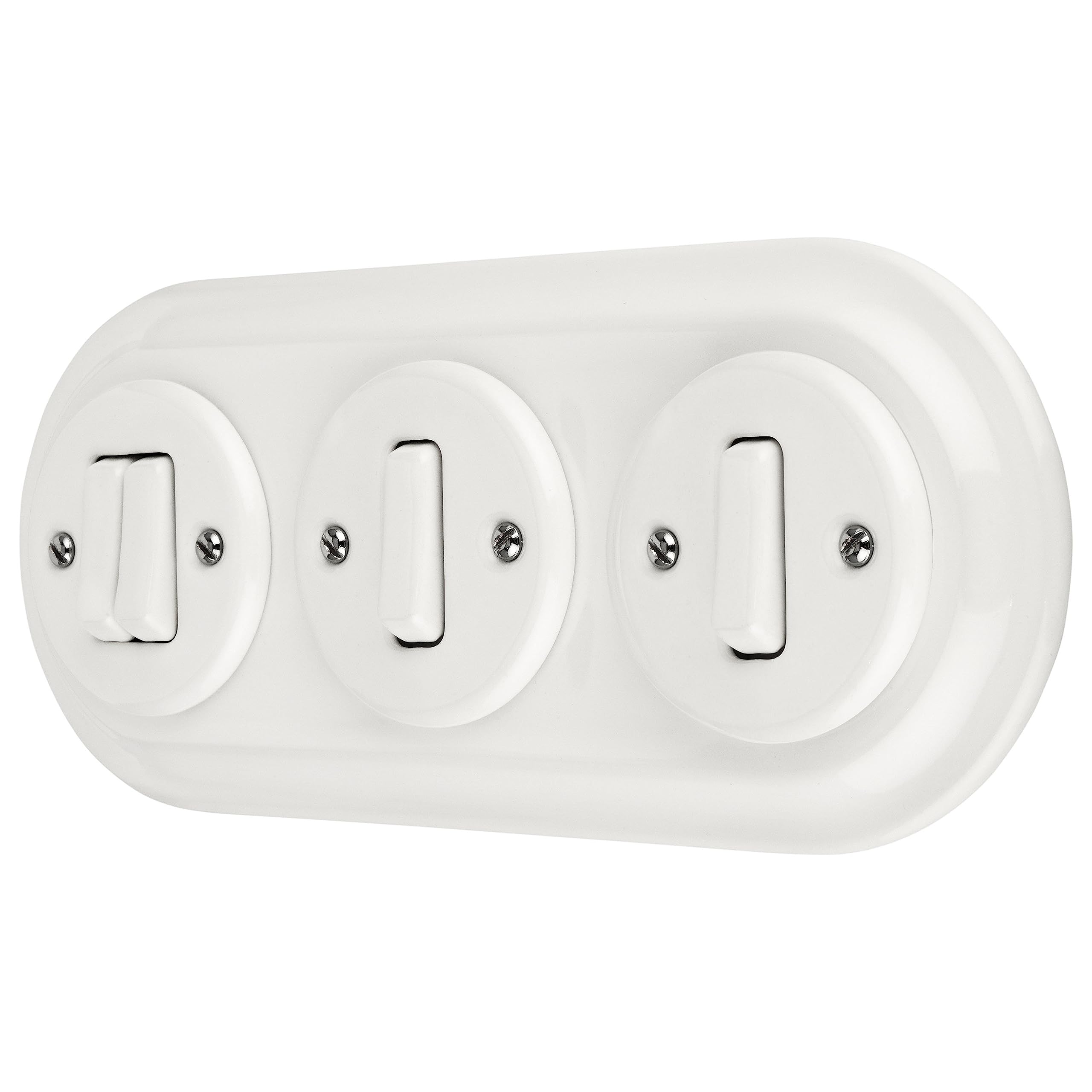 Unterputz Porzellan Retro, Schalter, Doppelschalter, 3-fach, All-in-One, Serie PR1 weiß