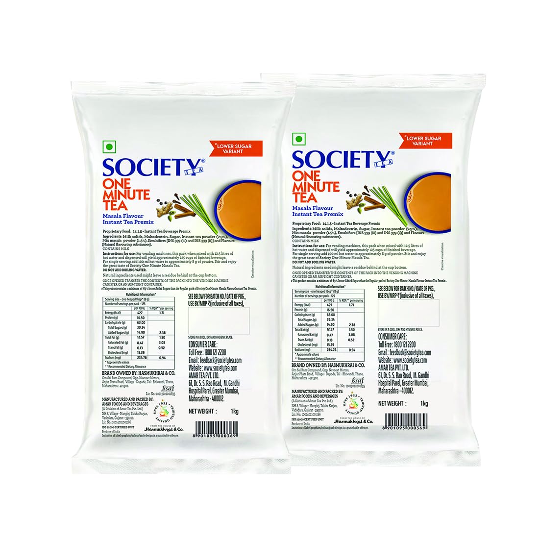 Society One Minute Tea | Less Sugar | Masala | Instant Tea Premix | 1 kg Pouch | Pack of 2 (B09Z7ZK83Z) Amazon Price History, Amazon Price Tracker