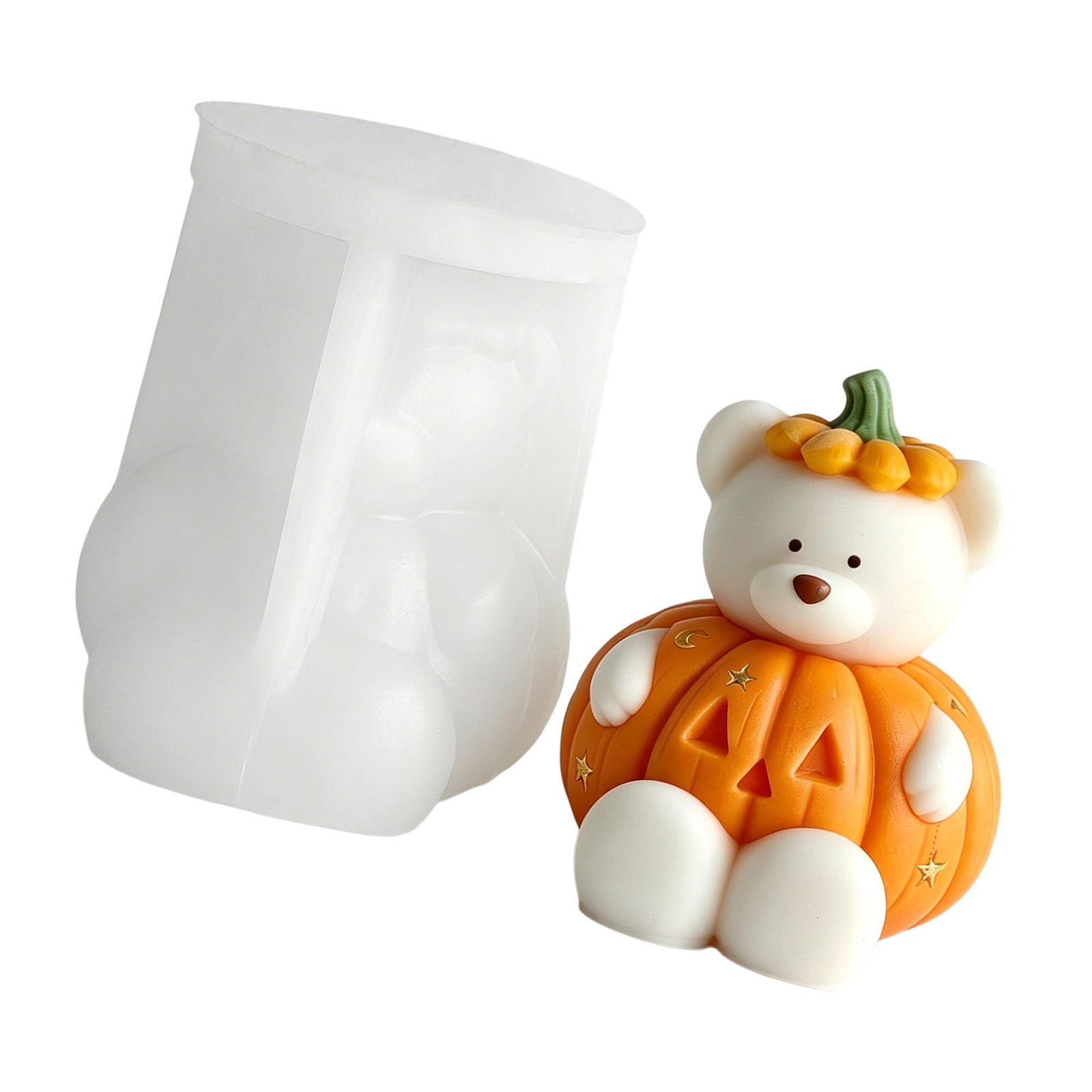 PANGBOER 3D Pumpkin Bear Shape Silicone Molds Easy Demolding for Soap Gypsum Ornament and Resin Casting Vegetable Bear Cast