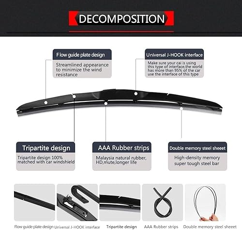 Miniatura 3 de Juego de limpiaparabrisas delantero y trasero compatible con Hyundai i10 MK2 2013-2018 parabrisas parabrisas ventana lluvia cepillos de 22 pulgadas,