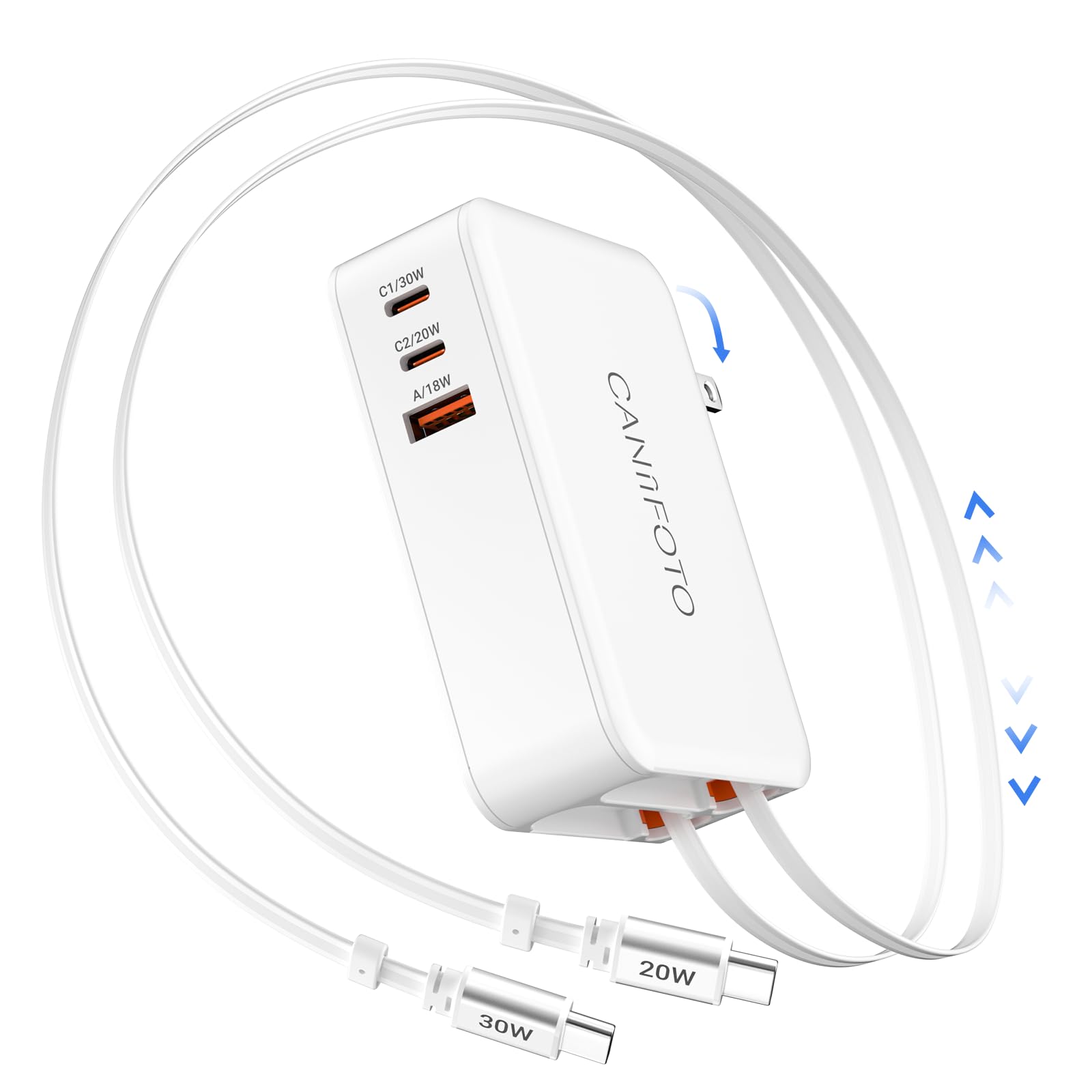 5-in-1 Retractable Wall Charger with Dual Cables, 50W Retractable Phone Charger with 3.3FT USB C & Lightening Cables,30W Fast Charging Block Wall Plug for iPhone 17 16 15 14 13,G-alaxy S26 S25,i Pad — view 8