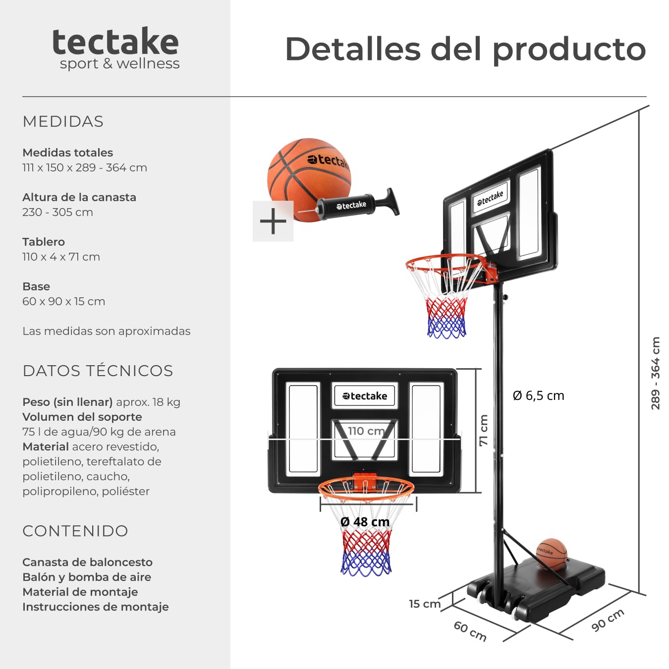 Tectake Canasta Baloncesto Infantil Base Rellenable Agua Arena Ruedas Juegos Exteriores