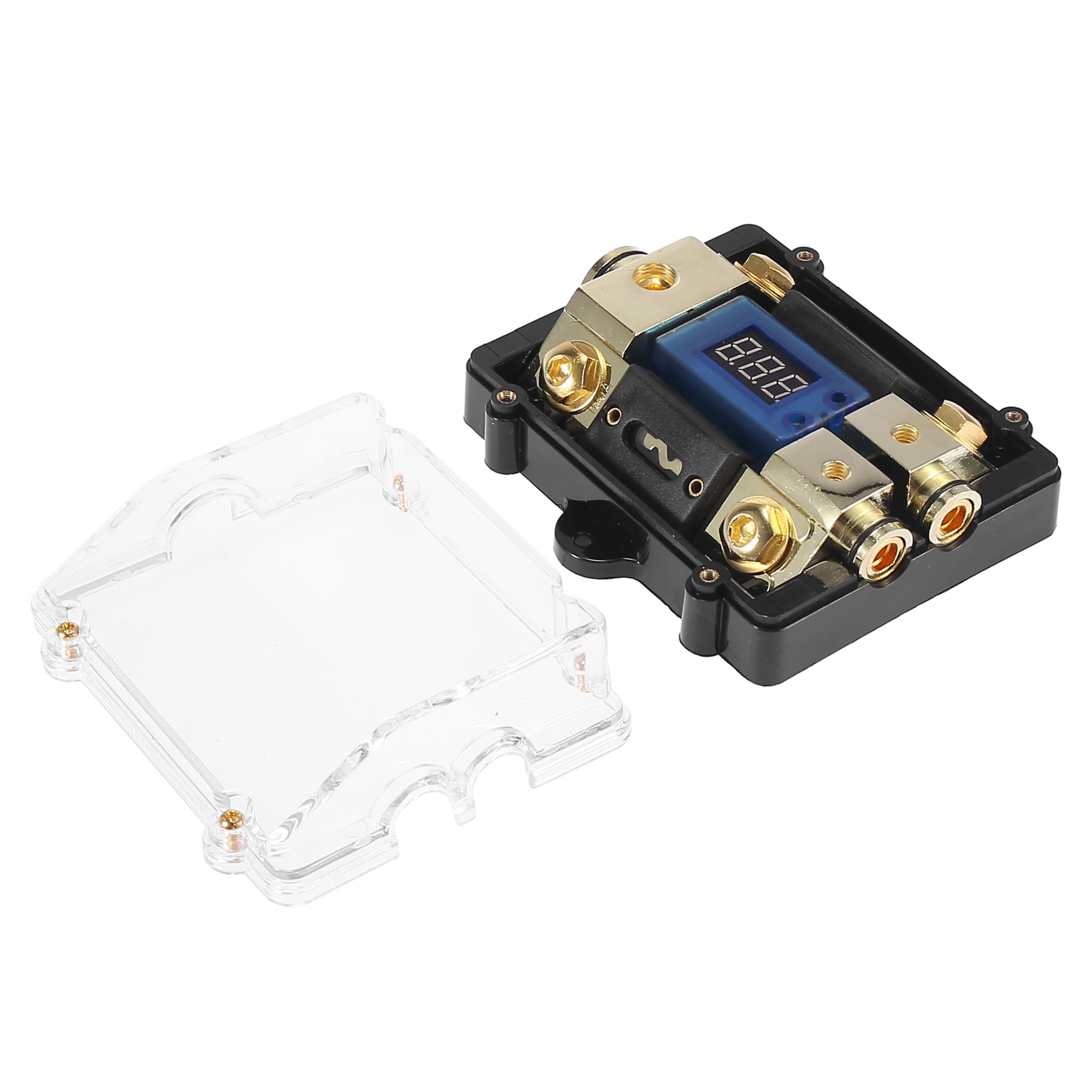 X AUTOHAUX Portafusibles ANL con pantalla LED digital estéreo para coche, con 2 bloques de distribución de fusibles