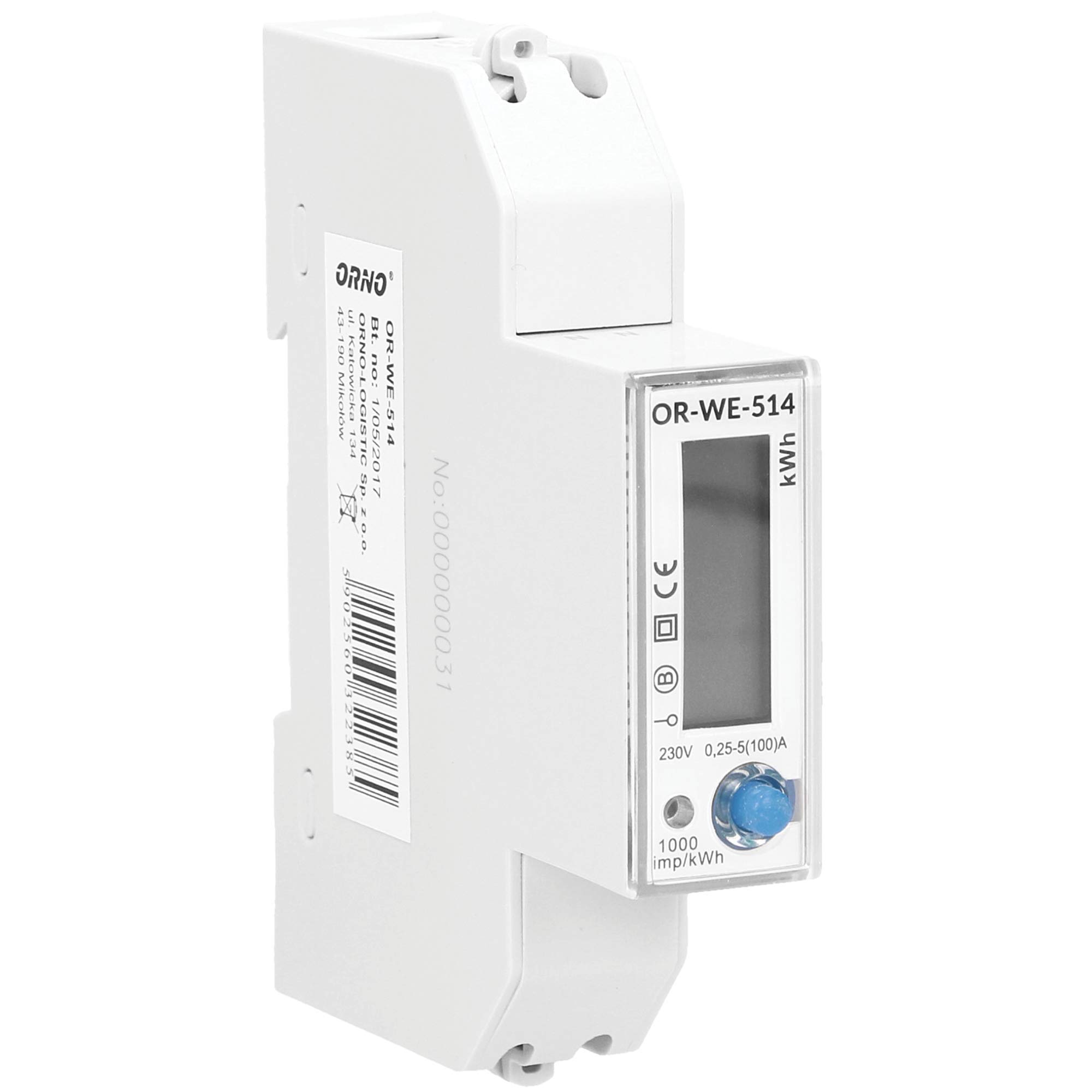 Orno Contador digital de corriente alterna con pantalla LCD con puerto RS485 y certificado MID, consumo de energía 100 A