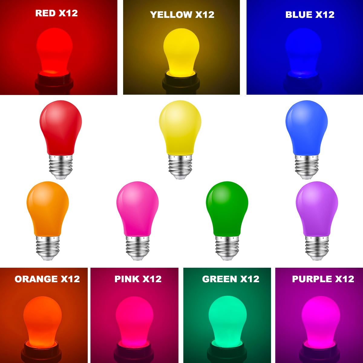 84er Pack Bunte Glühbirnen E27,2W Farbige Glühbirne E27 LED Birne,E27 LED Bunt für Lichterkette,Bunte Glühbirnen außen,Party,Weihnachten Deko,Rot Grün Blau Orange Gelb Rosa Violett