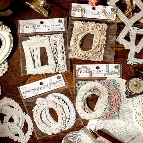 40 hojas de encaje marco scrapbook, vintage hueco en relieve, marco de fotos, accesorios para libros de recortes, papel, marco de scrapbooking vintage, papel para manualidades, diario, planificador de