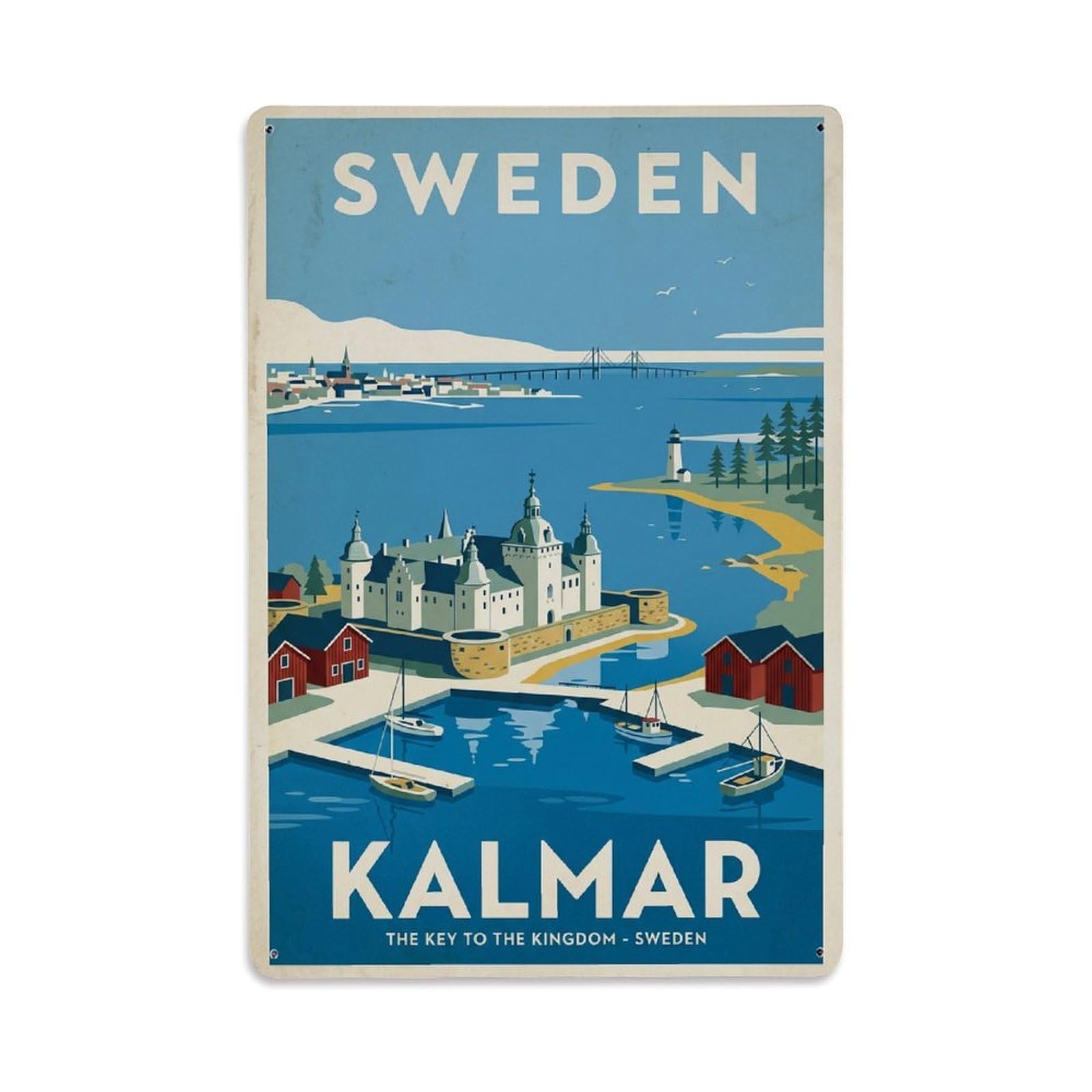Vintage Travel Kalmar Sweden Coast Metal Tin Sign