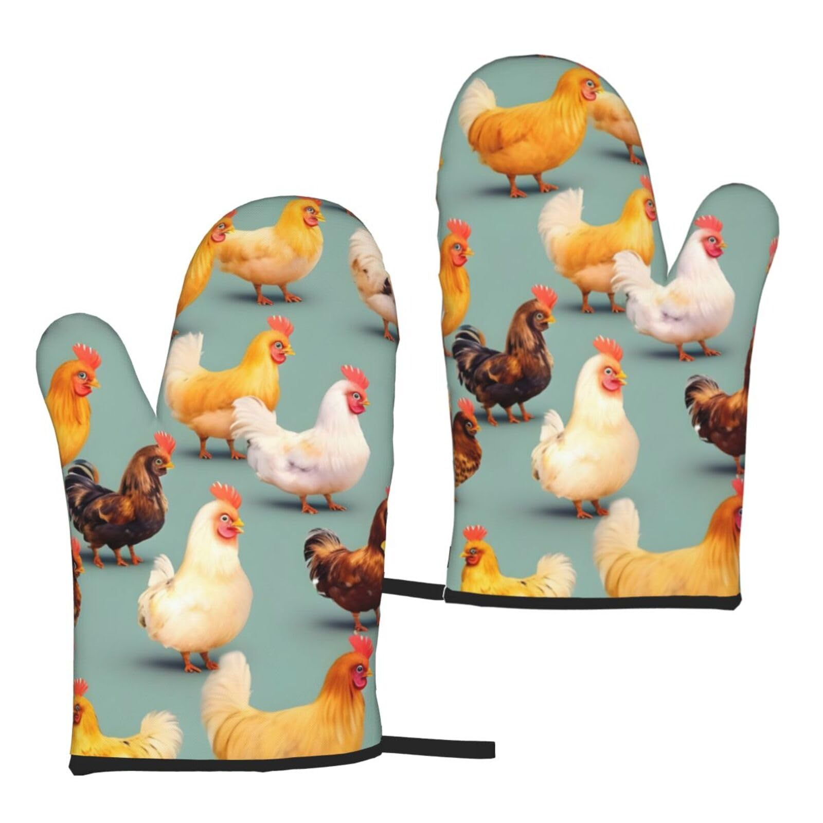 Cute Chicken Walking Print Heat Resistant Universal Fit Oven Microwave Gloves Home Cooking Baking Grilling