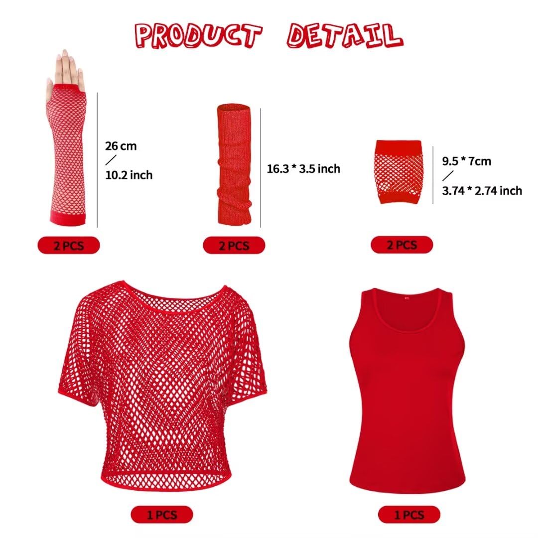 WILDPARTY Maglietta da donna casual sexy anni '80 costumi a rete neon con spalle scoperte
