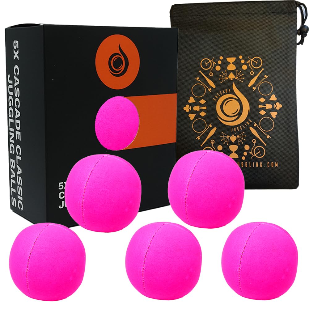 5 x Pro 115g Cascade Neon Classic Thud Juggling Balls & Bag - Set of 5 Juggling Balls (Pink)