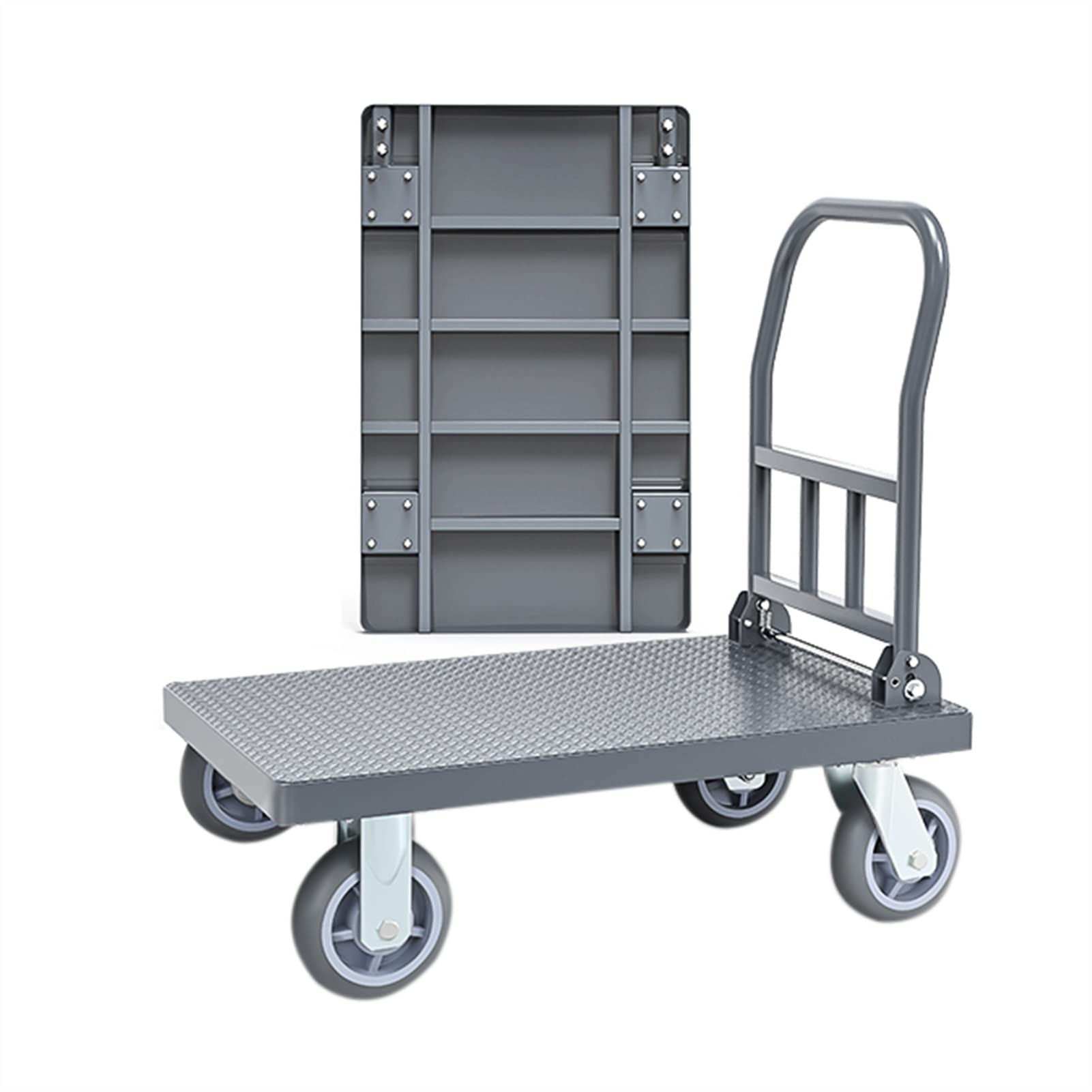 KFGISD, Hand cart with Folding Steel Platform,Push cart Foldable Heavy Duty, Non-Slip Surface, Maximum Load 600 kg with 4 Wheels,Hand Trolleys(90 * 60 * 91cm(B))