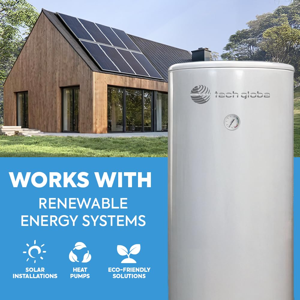 TECHGLOBE - Serbatoi acqua calda - 2 scambiatori di calore (0,6 + 1,6 m²) - acciaio inox - Efficienza energetica - con isolamento da 50 mm - Accumulatore di acqua calda (150 L)