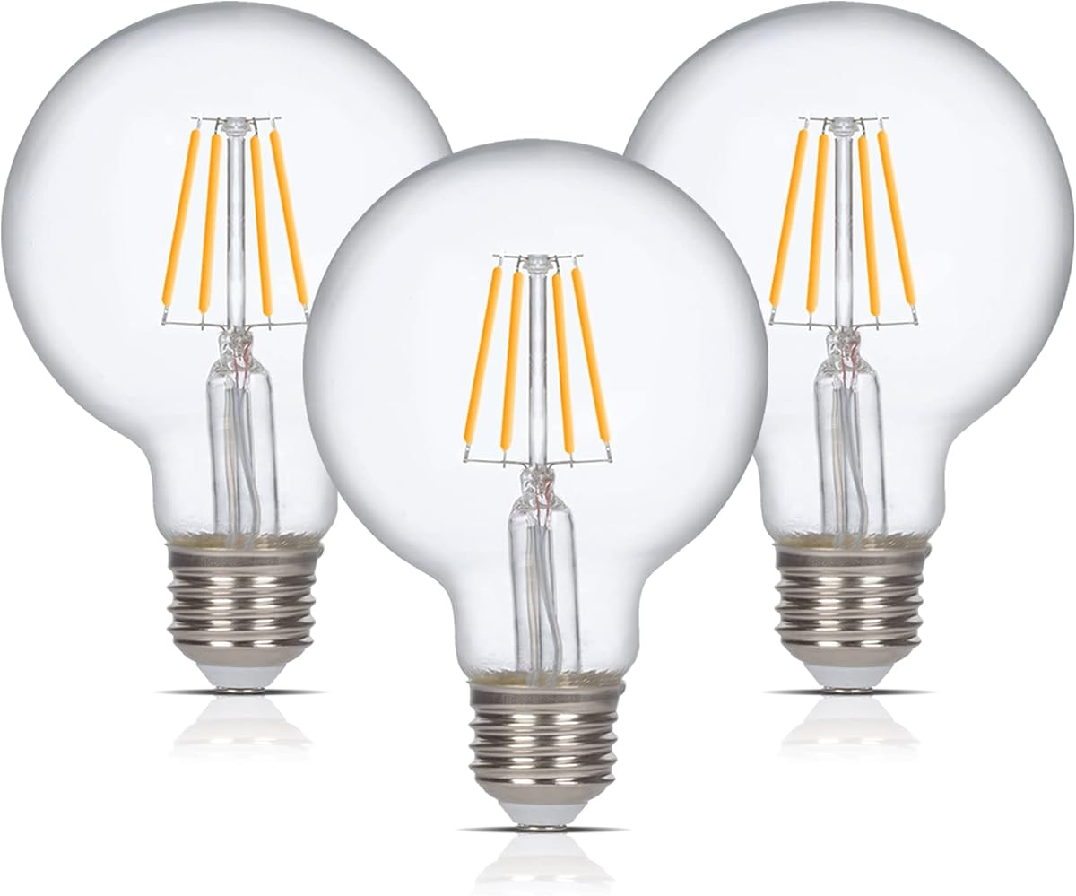 Simba Lighting LED Edison Vintage Filament G25 4W 120V E26, 2700K, 3 Pack | Vanity Globe G80 Bulb, Dimmable 40W Equivalent for Bathroom Makeup Mirror, Medium E26 Base, CE, RoHS Compliant, Warm White