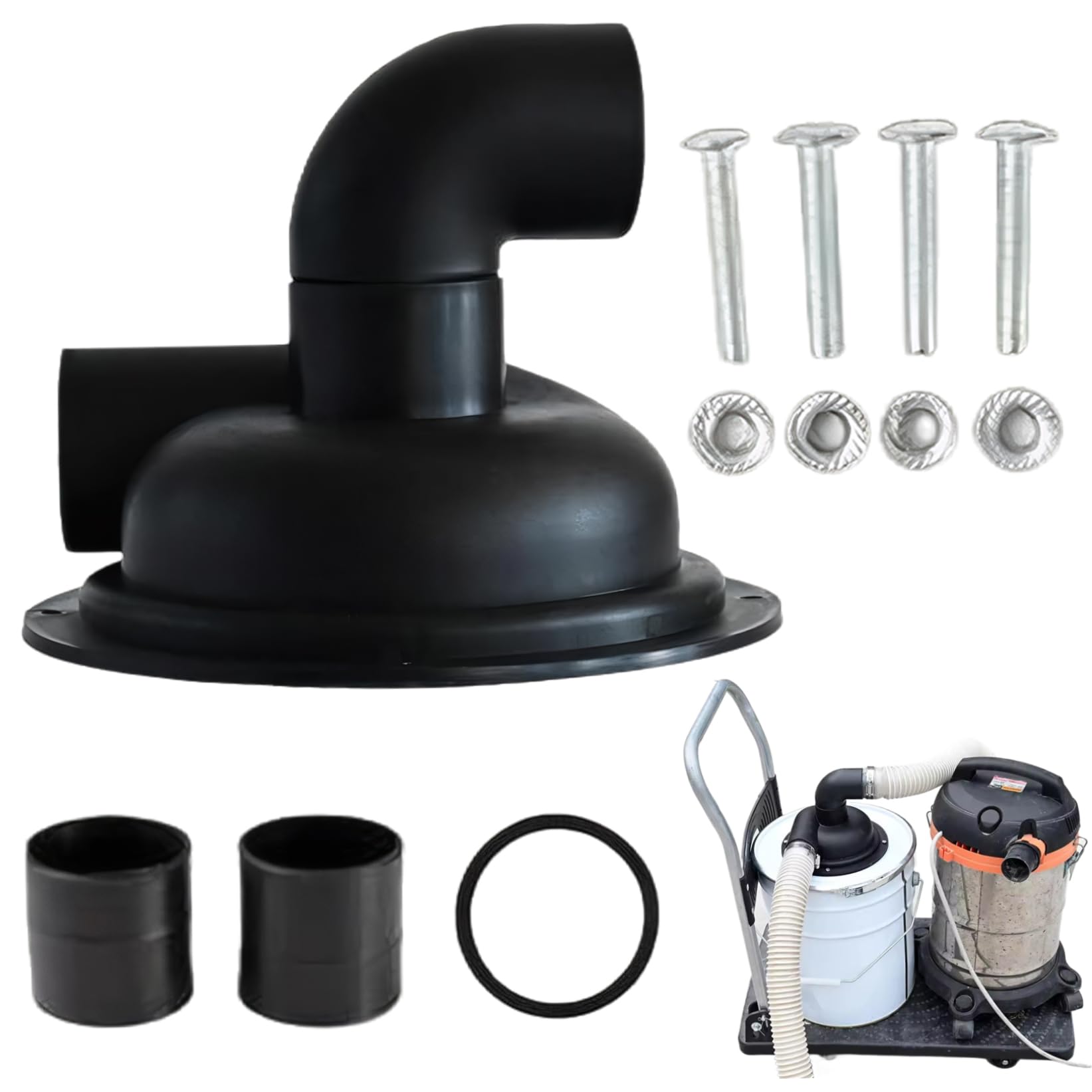 Dust Cyclone Cover with Elbow 197mm, Black Pre-Drilled Cyclone Separator Cover, PP Dust Separator Cap, Vacuum Accessories for Workshop & Home Collection