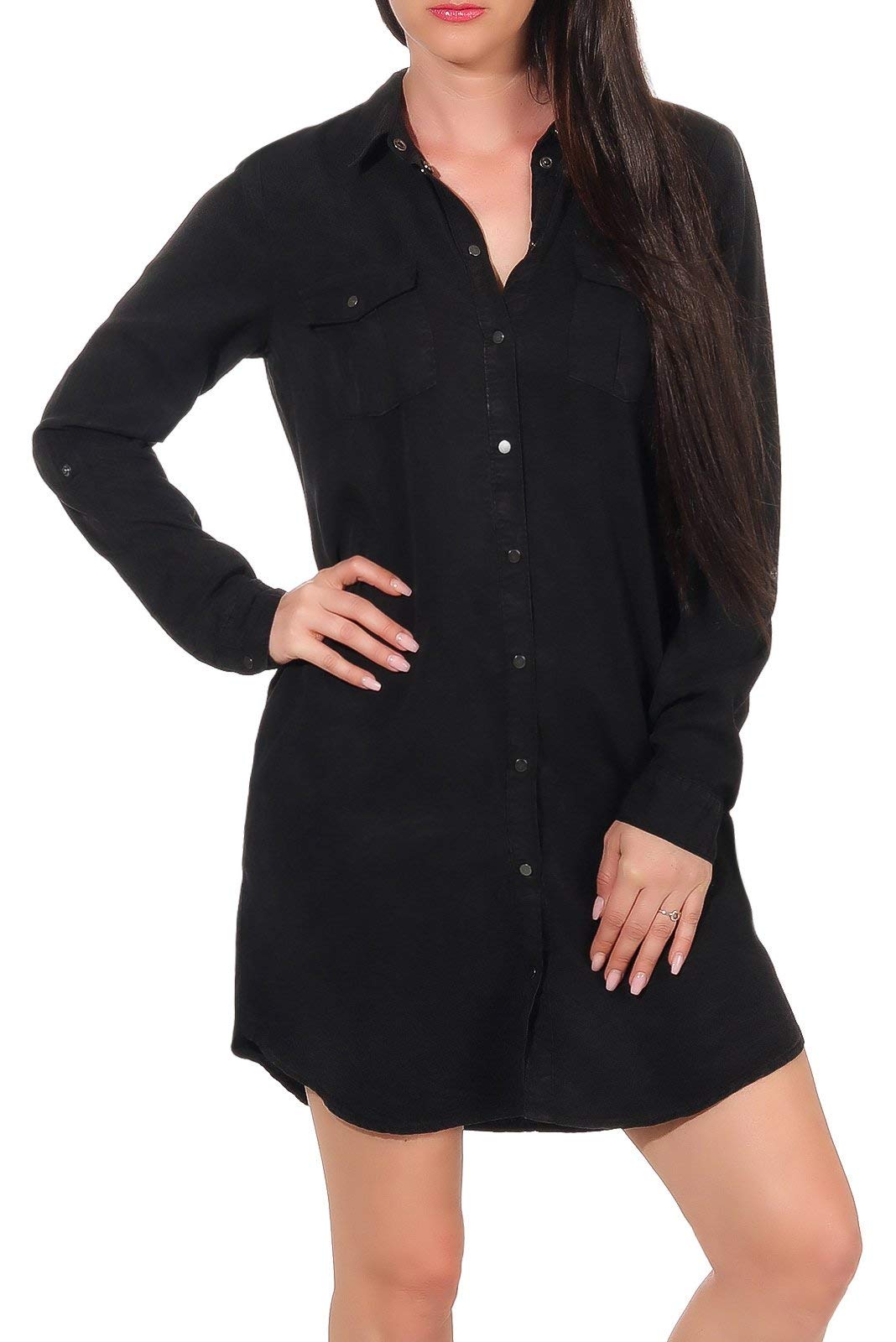 Vero Moda Women's Black (Black Black) Vmsilla Ls Short Dress Blck Ga Noos Dress, 12 (Manufacturer : Medium