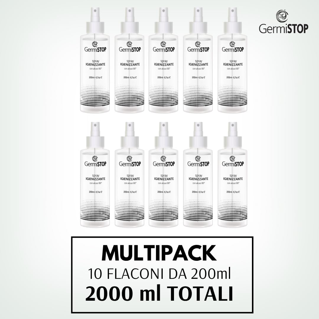 Désinfectant mains 10 x 200 ml avec alcool 80 % et glycérine, spray désinfectant pour surfaces avec formule potentialisée
