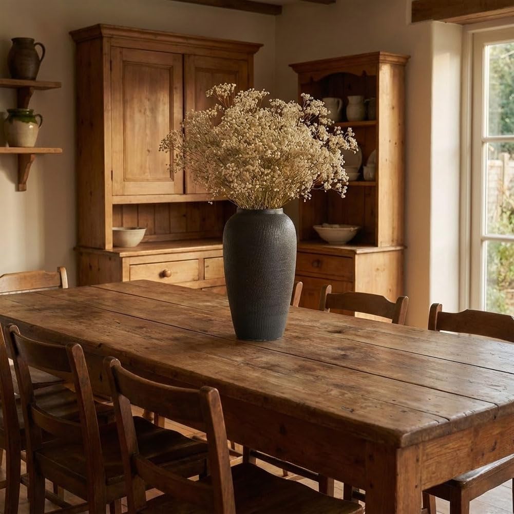 Large Blak Ceramic Vase - 13.8 Inch Rustic Farmhouse Blak Ceramic Vase for Home Decor, Vases for Living Room, Table & Bathroom, Shelf and Entryway Decor, Holiday and Wedding Coffee Table Decoration