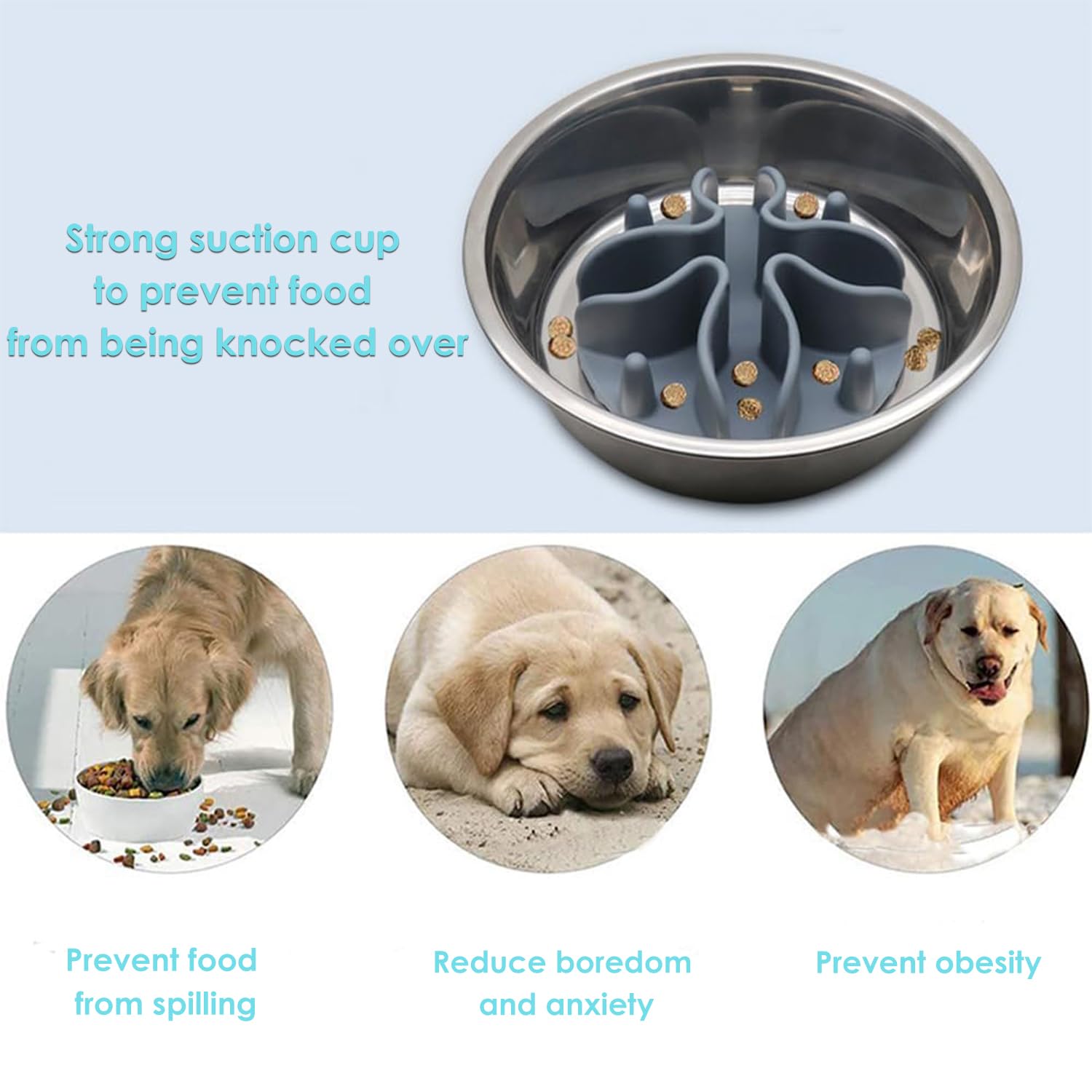 Slow Feeder Dog Bowl Insert Silicone Slow Feeder for Dog Cat Puppy Pet with Stong Suction Cups for Dog Bowls Slow Eating Bowls (Grey - Image 4