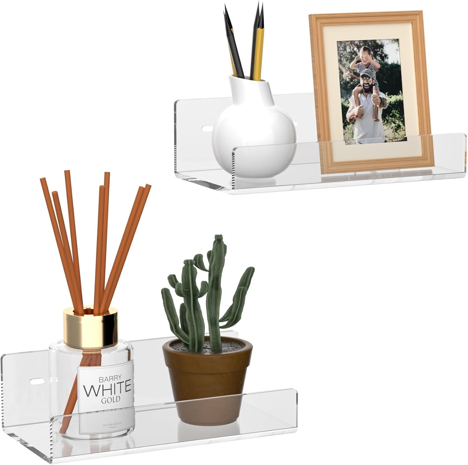 Skdkanu Clear Acrylic Floating Wall Shelves Set – Stylish Invisible Display Shelves for Bedroom Bathroom Kitchen Office Living Room Décor (Transparent, 7 inch)-image-31