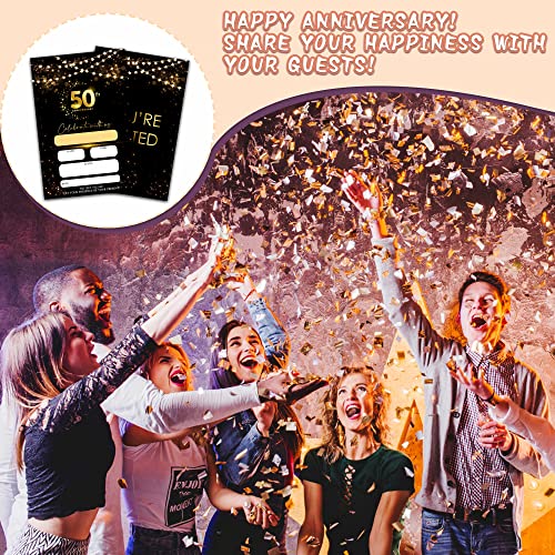 50Th Anniversary Invitations Cards, Black Gold Glitter Wedding Anniversary Invitations With Envelopes, Celebrate With Us Fill-In Invites Cards, Anniversary Party Supplies Decorations(Pack Of 25) #TOP4