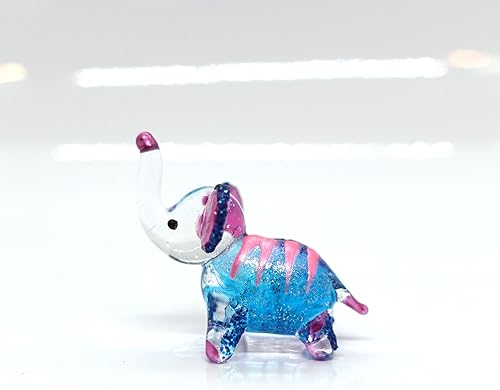Miniatura 4 de Pequeñas micro figuras de elefante soplado a mano, animales artísticos, regalo coleccionable, decoración del hogar, tronco (rosa azul)