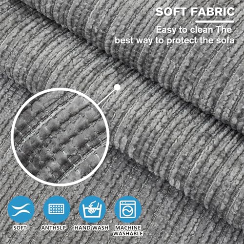 LINGKY Sofa Überzug Vintage Sofabezug rutschfest Sofaschoner Weiche Chenille 1/2/3/4 Sitzer Couch Überzug Sofaüberwürfe für U Form L Form Sektionssofa (Grau,70x70cm)