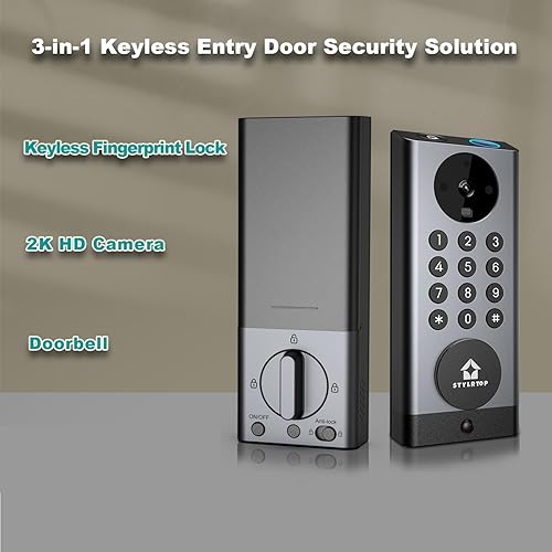 Miniatura 2 de Cerradura inteligente para cámara, cámara 3 en 1+timbre+entrada sin llave de huellas dactilares, Wi-Fi integrado, soporte Alexa, control remoto de