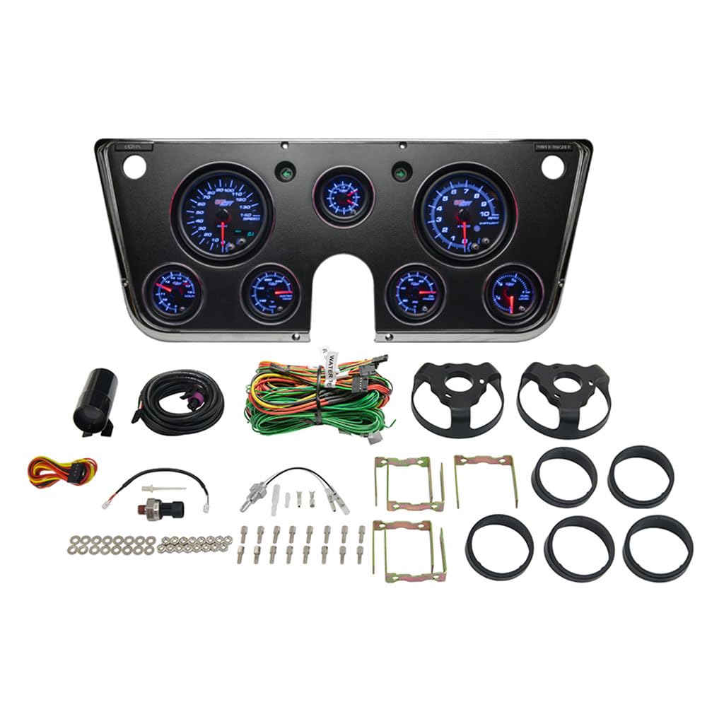 GlowShift 7-Gauge Cluster Package Compatible with Chevy C10 1967-1972 - Tinted 7 Color Speedometer, Tach, Oil Pressure, Water Temp, Fuel Level, Clock & Volt Gauges - Direct Fit Dashboard Panel Pod