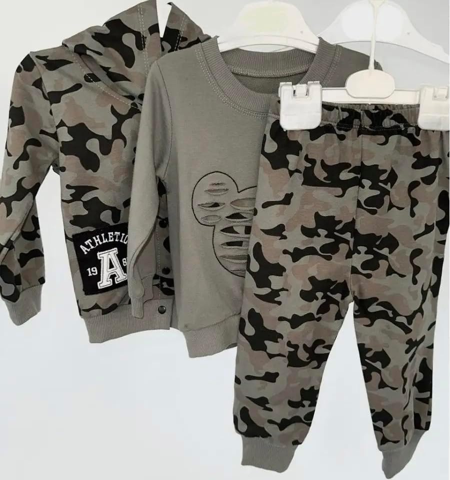 Baby Boys 3 Piece Outfit Set –100% Cotton Camo Hoodie, Sweatshirt & Jogger Pants, Toddler Tracksuit for Infants and Kids. - Image 6