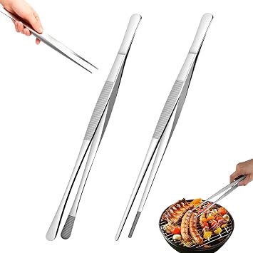 Non-Slip Kitchen Tweezers - 2 PCS Cooking Tweezers Fine Tweezer Tongs, Extra-Long Stainless Steel Kitchen Tweezer for Grilling, Serving, Frying, Plating, Food Preparation 10-Inch