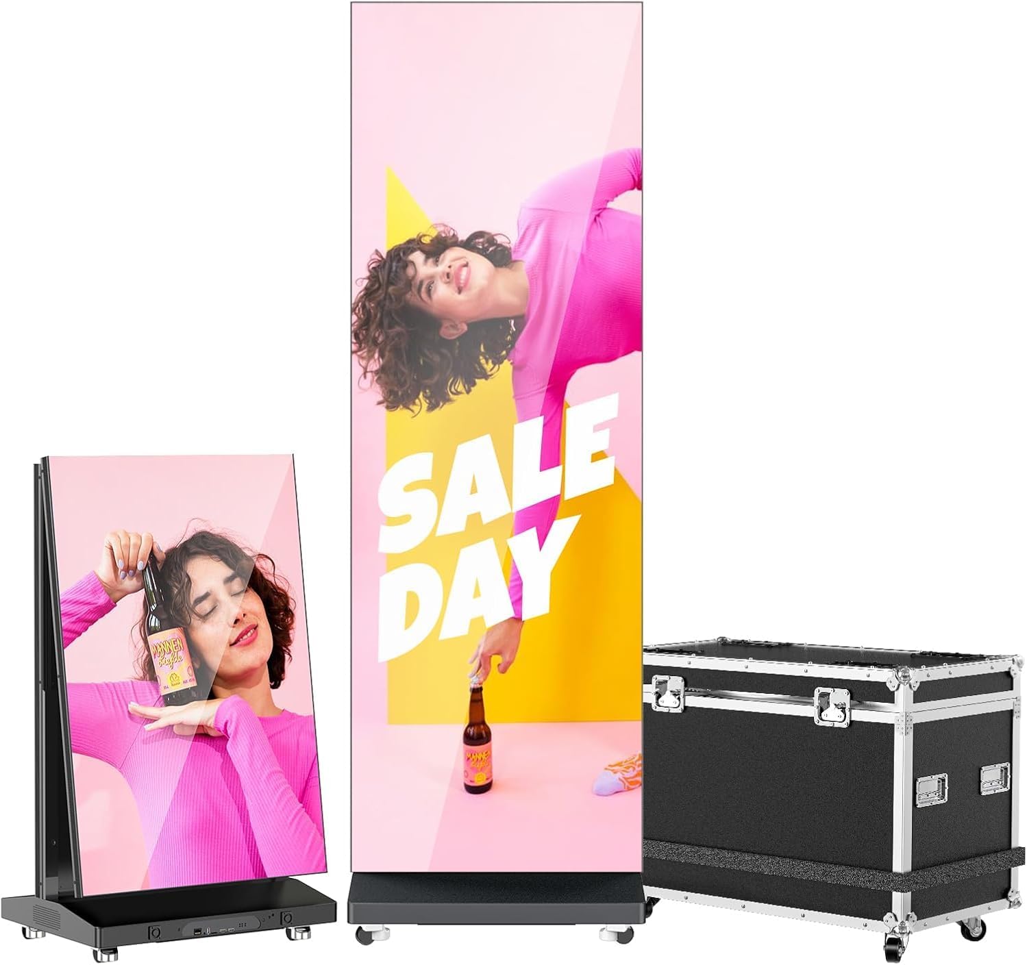 MWE LED Digital Signage Display with Flight Case, P1.86 Spliceable LED Poster Screen with Publishing System, Foldable Advertising Display Kiosk for Events and Rentals, WiFi/USB/HDMI (1 Panel), Black