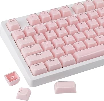 Tsungup Crystal Jelly Pink Keycaps, MDA Profile-Clear Translucent Jade Keycaps,130 Keys Shine Through Custom Key Caps Keyboard Keycap Set for 60%,65%,75%,100% Cherry MX Keyboard Mechanical