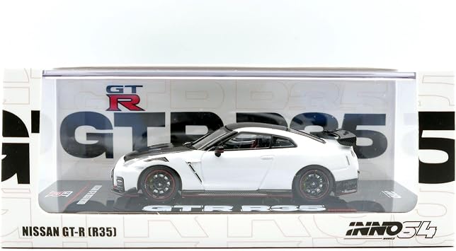 Inno Models GT-R R35 RHD Right Hand Drive White with Carbon Hood and Top 1/64 Diecast Model Car IN64-R35N-WHI