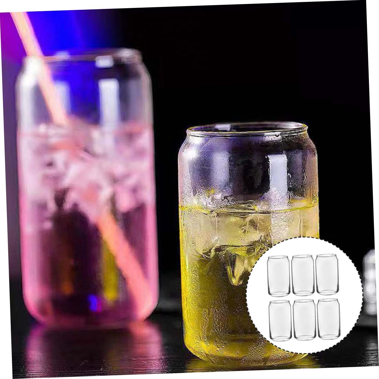 6pcs High-toughness Glass Cup Ring-pull Can Shape Bar Cocktail Cup Juice Beverage Glass