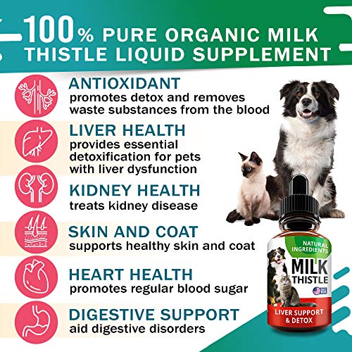 Liver Support Supplement For Dogs & Cats - Milk Thistle Liver Support - Canine Hepatic Care - Cat & Dog Liver Cleanse - Max Effect Liquid Drops #TOP1