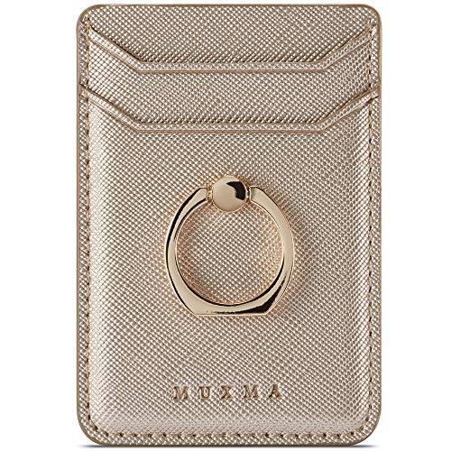 TOPWOOZU Card Holder for Back of Phone Adhesive RFID Ring Stand Cell Phone Wallet Case Stick On Credit Pocket for iPhone/Android/All Smartphones
