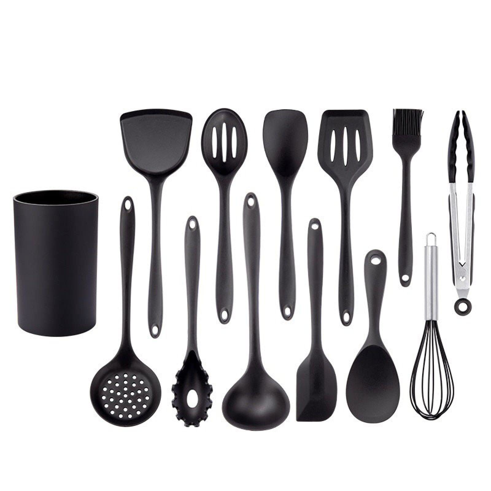 GTHTUHFD Cooking Spatulas And Spoons,Spoon Setcooking Utensils Set Black Cooking Utensils Set Non Stick Cookware Silicone Kitchenware Spatula Ladle Egg Beaters Shovel,13pcs Set