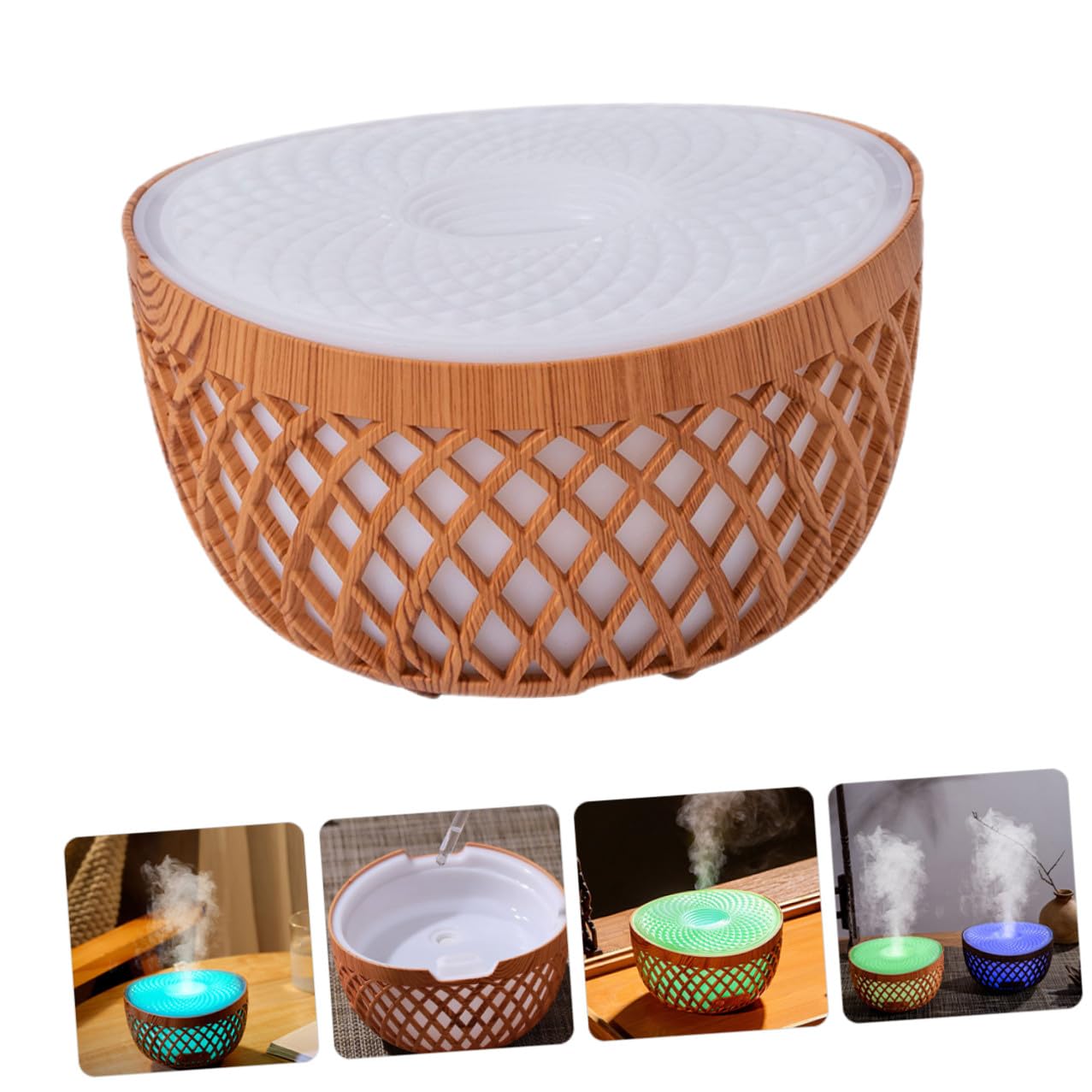 Hohopeti Difusor Inalámbrico de Aceites Esenciales Mini Luz Nocturna Humidificador de Escritorio de Madera Diseño Calado Difusor Decorativo para Oficina y Hogar