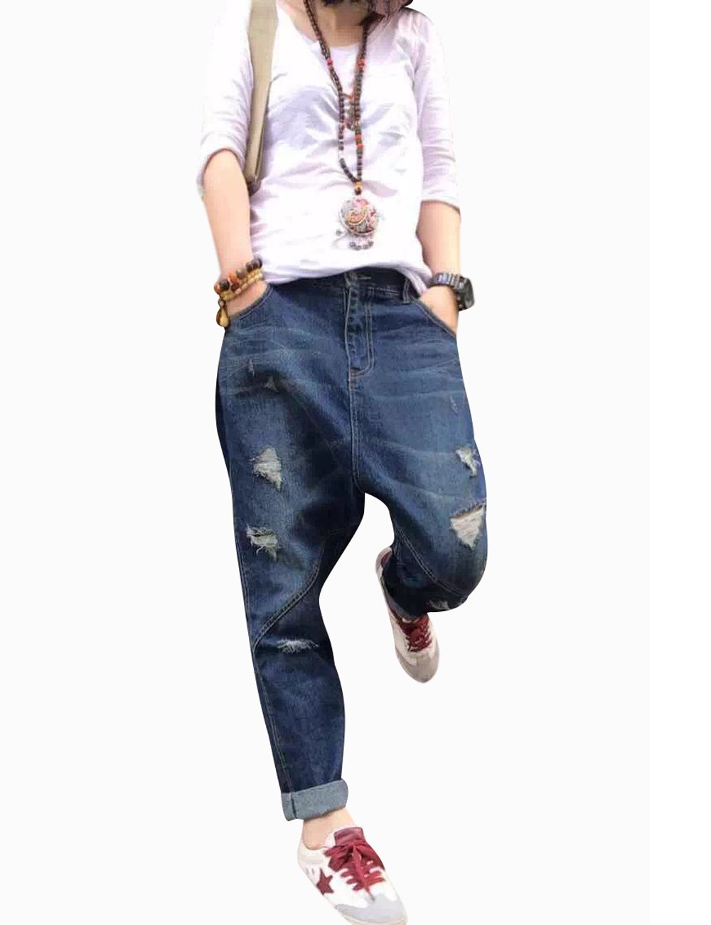 Youlee Jeans da Donna Harem Foro Rotto con Tasche