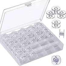 Redvant 25pcs Transparent Bobbins with Storage Box – Compatible with Usha, Brother, Singer, Janome | Plastic Sewing Machine Bobbins for Tailoring & DIY Craft | Clear Bobbin Set
