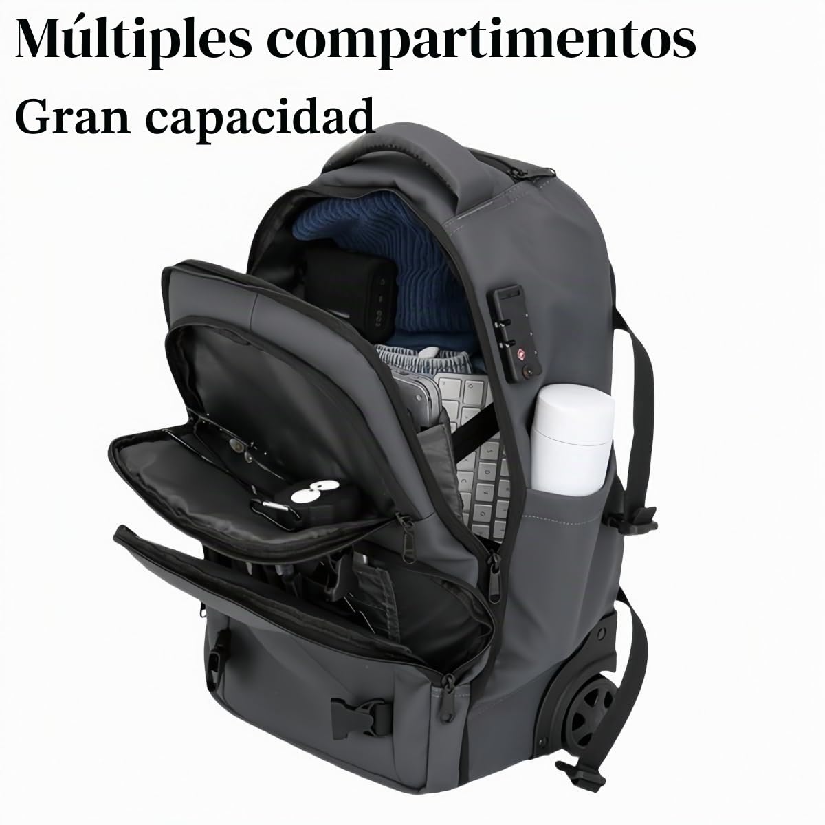 Mochila Portatil con Ruedas Hombre Mujer Mochila de Viaje con Ruedas Impermeable y Antirrobo, para Ordenador Portátil, Viaje, Trabajo, Escuela