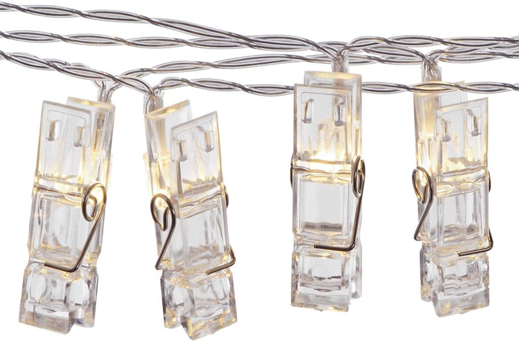 Sterno Home GL42589 LED Battery-Operated Clip String Lights, 10.5 Feet, Warm White Cord
