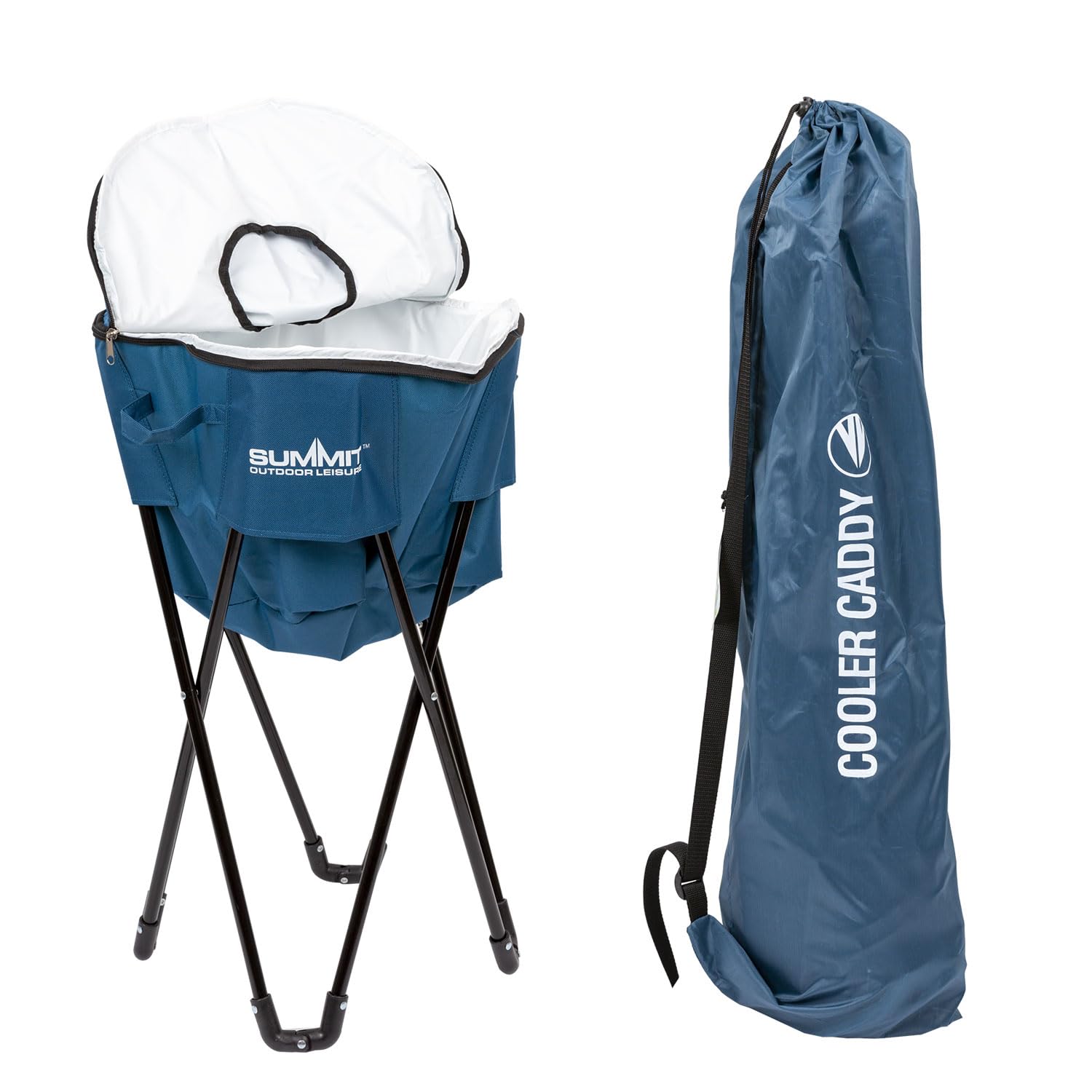 VFM e-Store - Cooler Bag On Stand Folding Cooling Storage Standing Bbq's Spacious Outdoors Camping Hiking Holidays Festivals Travel - Indigo Blue