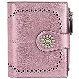 Lavemi Womens Leather Wallet Small Compact RFID Blocking Credit Card Case Purse with Zipper Pocket(R
