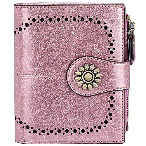 Lavemi Womens Leather Wallet Small Compact Rfid Blocking Credit Card Case Purse With Zipper Pocket(Rose Gold) #TOP6