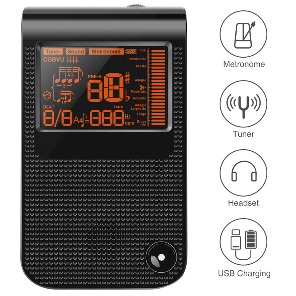 Accordatore cromatico per batteria, con regolazione vocale e display a LED, ricaricabile, per chitarra, basso, violino, ukulele, pianoforte, batteria